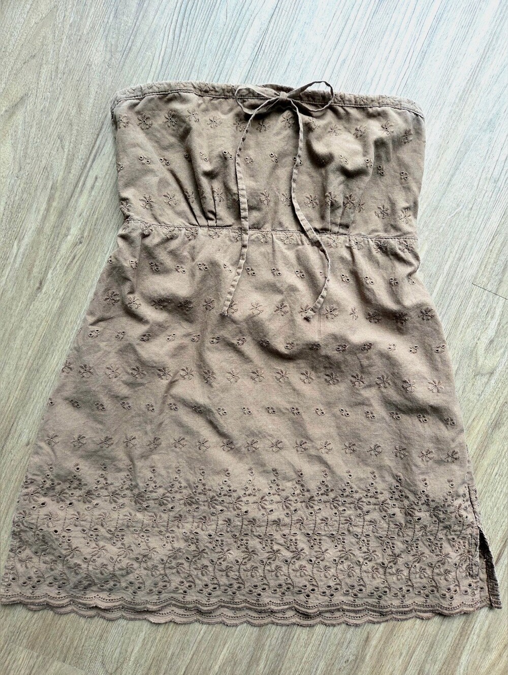 Rare Vintage Abercrombie & Fitch Brown Strapless Scalloped 100% Silk Lined Top